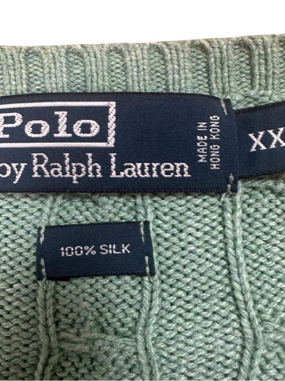 Polo Ralph Lauren Vintage Men’s 100% Silk Green‎ Cable Knit Sweater Size XXL